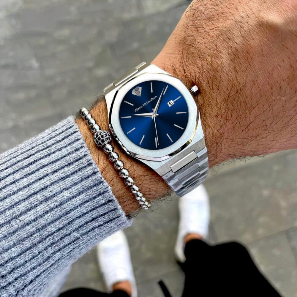 PR5428 Men’S Luxury Watch – Japanese Quartz Movement, Blue Dial, Silver Stainless Steel, 41Mm, 5ATM Water Resistant, Scratch-Resistant Mineral Glass – Classic Dress Watch for Men