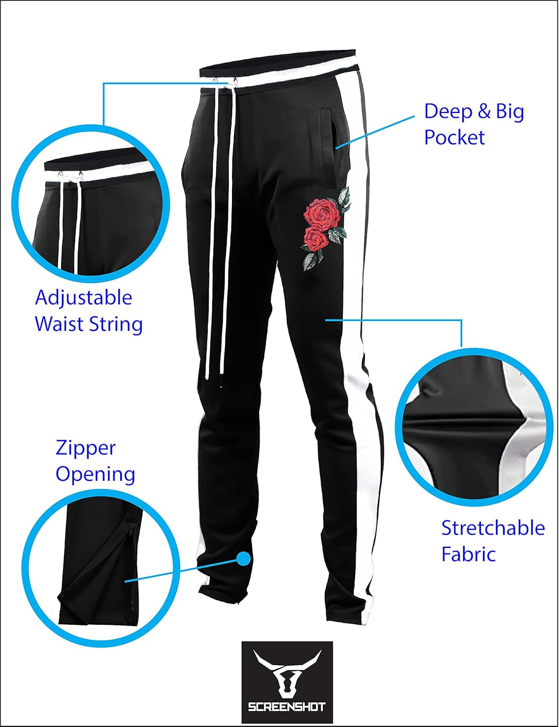 -Track Pants S41700 Mens Premium Slim Fit Athletic Fitness Fashion Urban Lifestyle Streetwear Bottoms