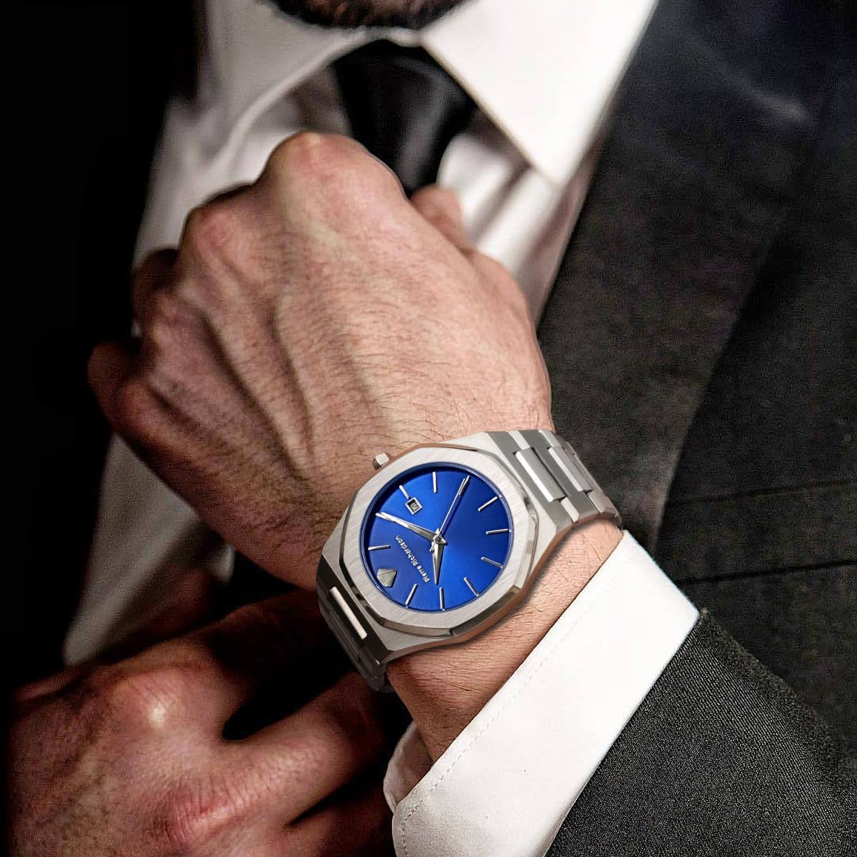 PR5428 Men’S Luxury Watch – Japanese Quartz Movement, Blue Dial, Silver Stainless Steel, 41Mm, 5ATM Water Resistant, Scratch-Resistant Mineral Glass – Classic Dress Watch for Men
