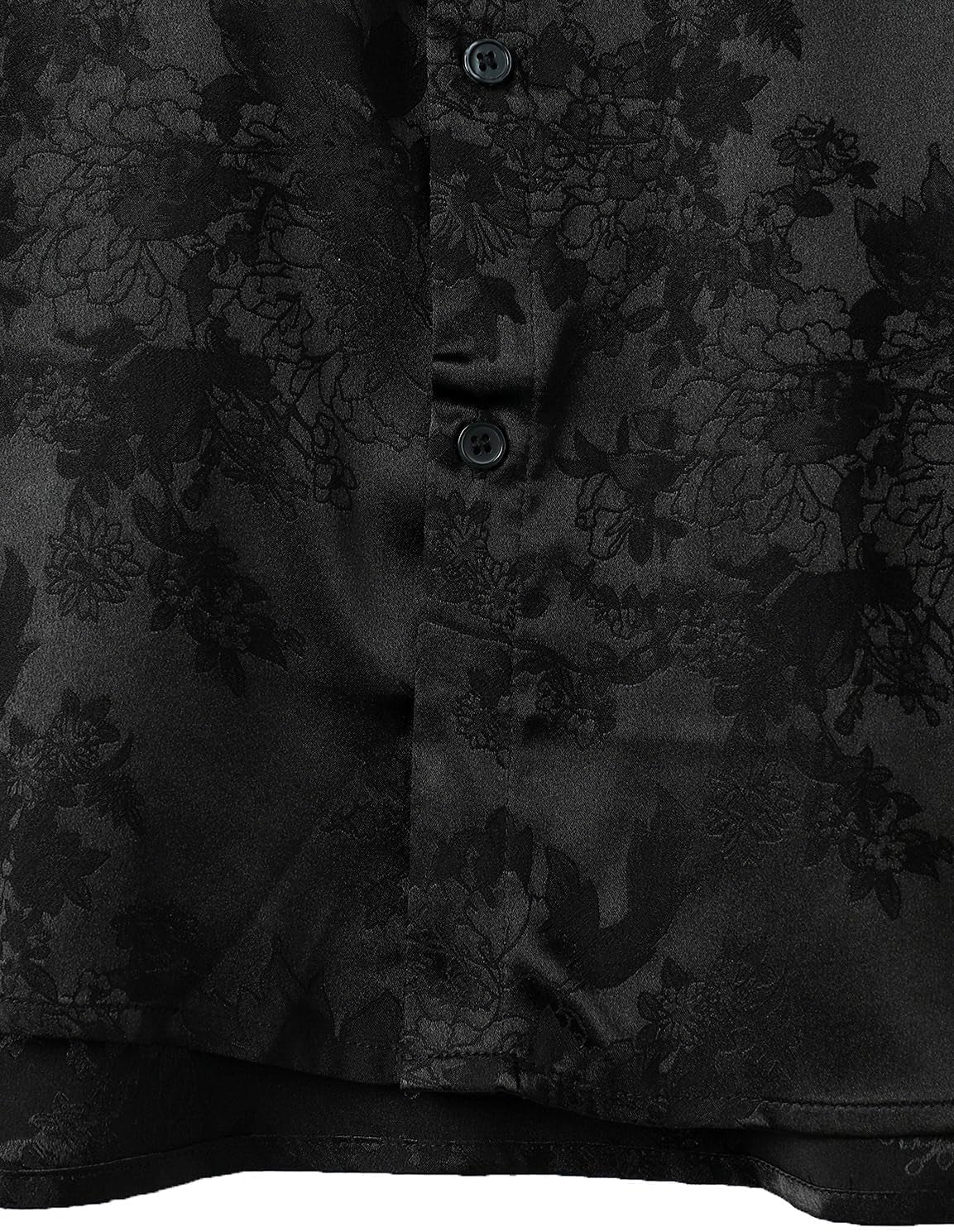 Men'S Shiny Luxury Silk Satin Floral Jacquard Short Sleeve Regular Fit Button down Shirt for Party Prom