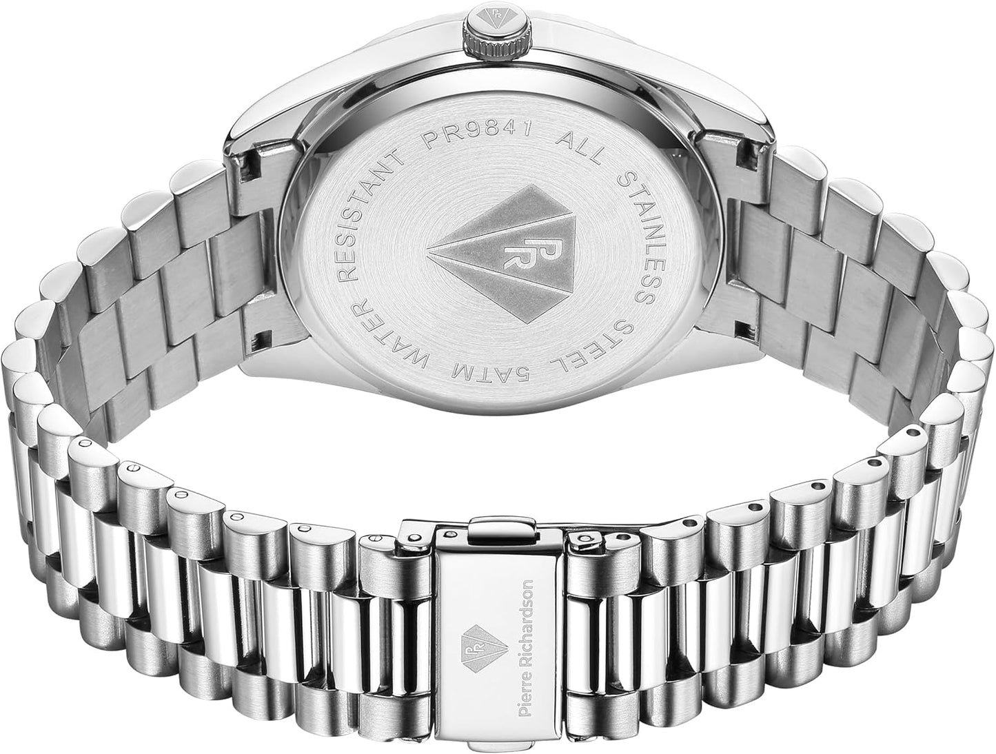 PR9841 Men’S Luxury Watch – Silver Stainless Steel Japanese Quartz Watch, 41Mm, 5ATM Water Resistant, Scratch-Resistant Mineral Glass