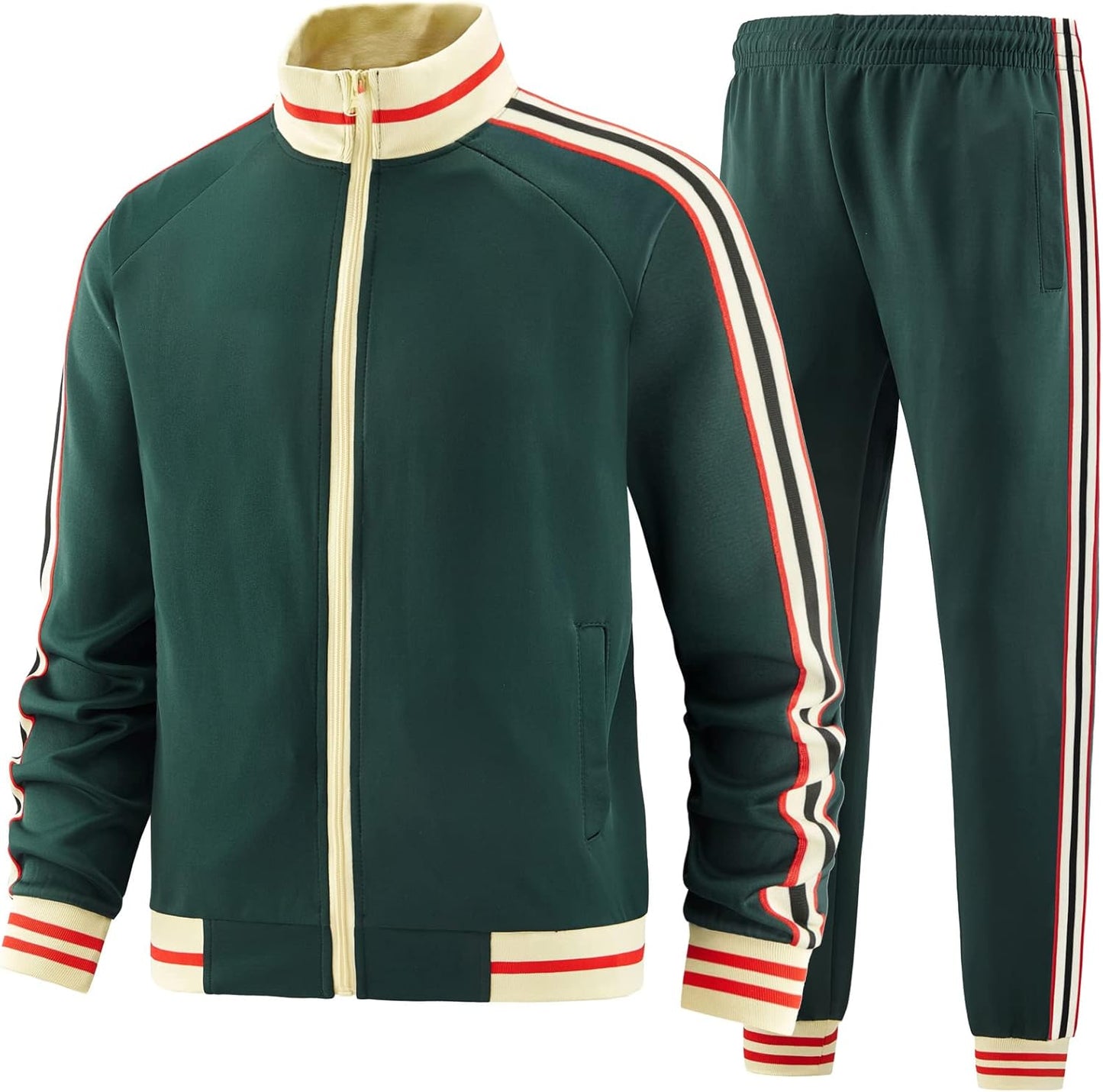 Men Track Suits Sets Long Sleeve Full-Zip Sweatsuit Active Jackets and Pants 2 Piece Outfits