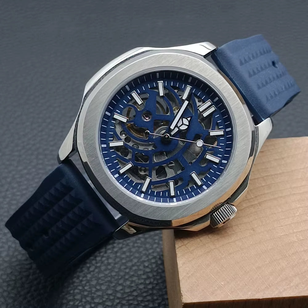 39.5Mm Black Automatic Mechanical Hollow Out Watch 904L Stainless Steel Watch Sapphire Glass Watch Waterproof Watch Nh70Movement