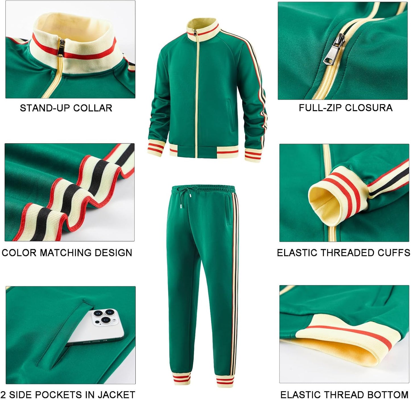 Men Track Suits Sets Long Sleeve Full-Zip Sweatsuit Active Jackets and Pants 2 Piece Outfits
