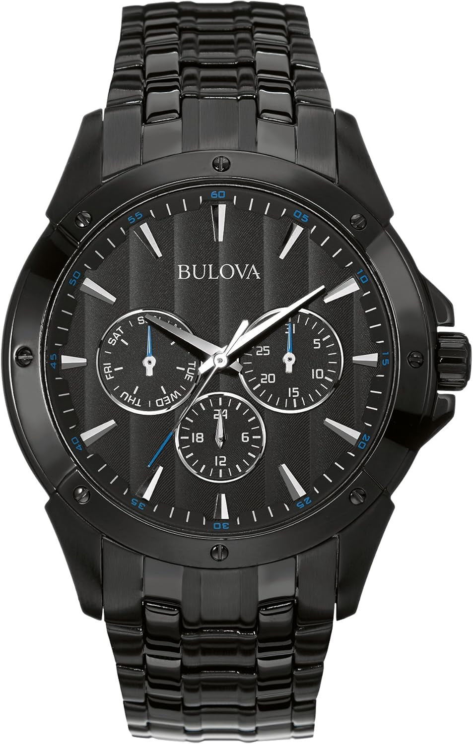 Men'S Classic Dress 6-Hand Multi-Function Day/Date Quartz Watch, Black Patterned Dial, 43Mm