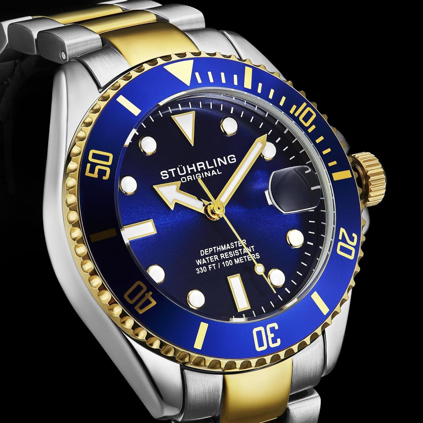 Men'S Dive Watch, Swiss Movement, Stainless Steel, Blue Dial, Stainless Steel Bracelet, 100M Water Resistant