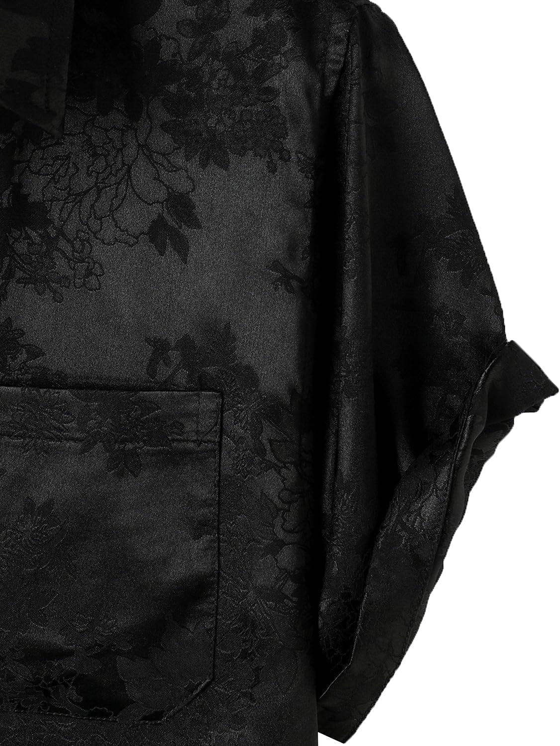 Men'S Shiny Luxury Silk Satin Floral Jacquard Short Sleeve Regular Fit Button down Shirt for Party Prom
