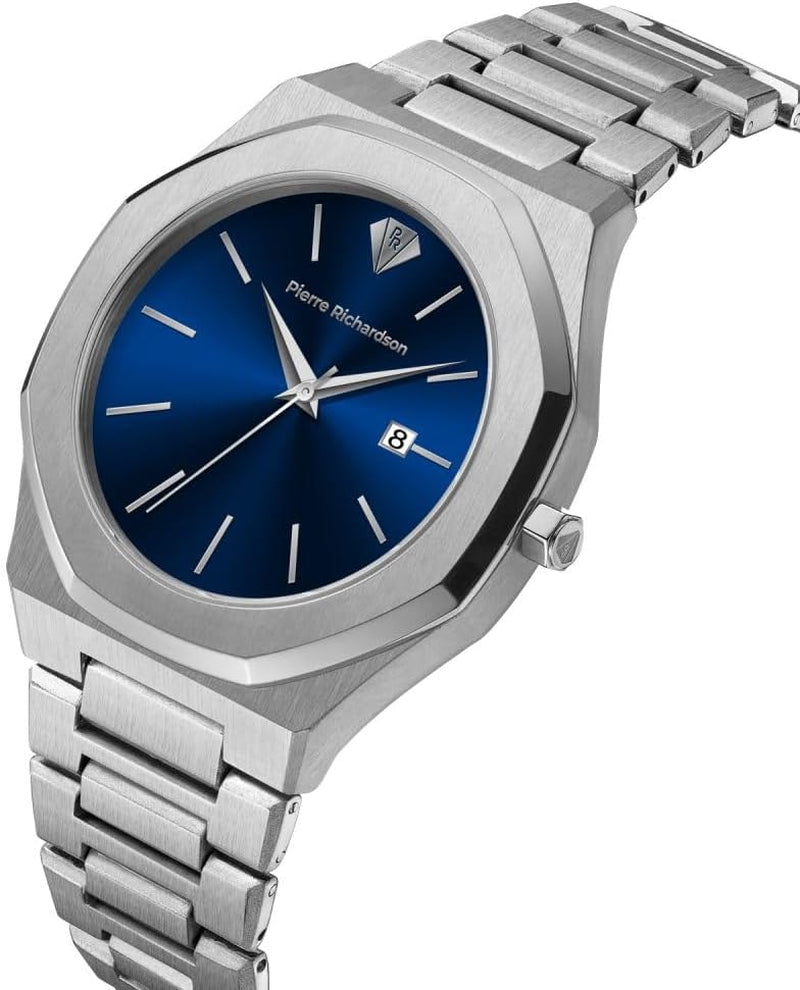 PR5428 Men’S Luxury Watch – Japanese Quartz Movement, Blue Dial, Silver Stainless Steel, 41Mm, 5ATM Water Resistant, Scratch-Resistant Mineral Glass – Classic Dress Watch for Men