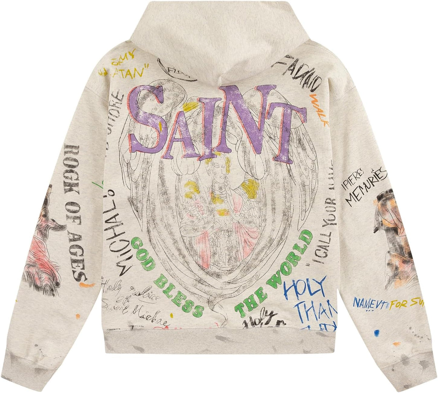 Men Saint Graphic Hoodie Vintage Oversized Graffiti Style Cotton Hoodies Pullover