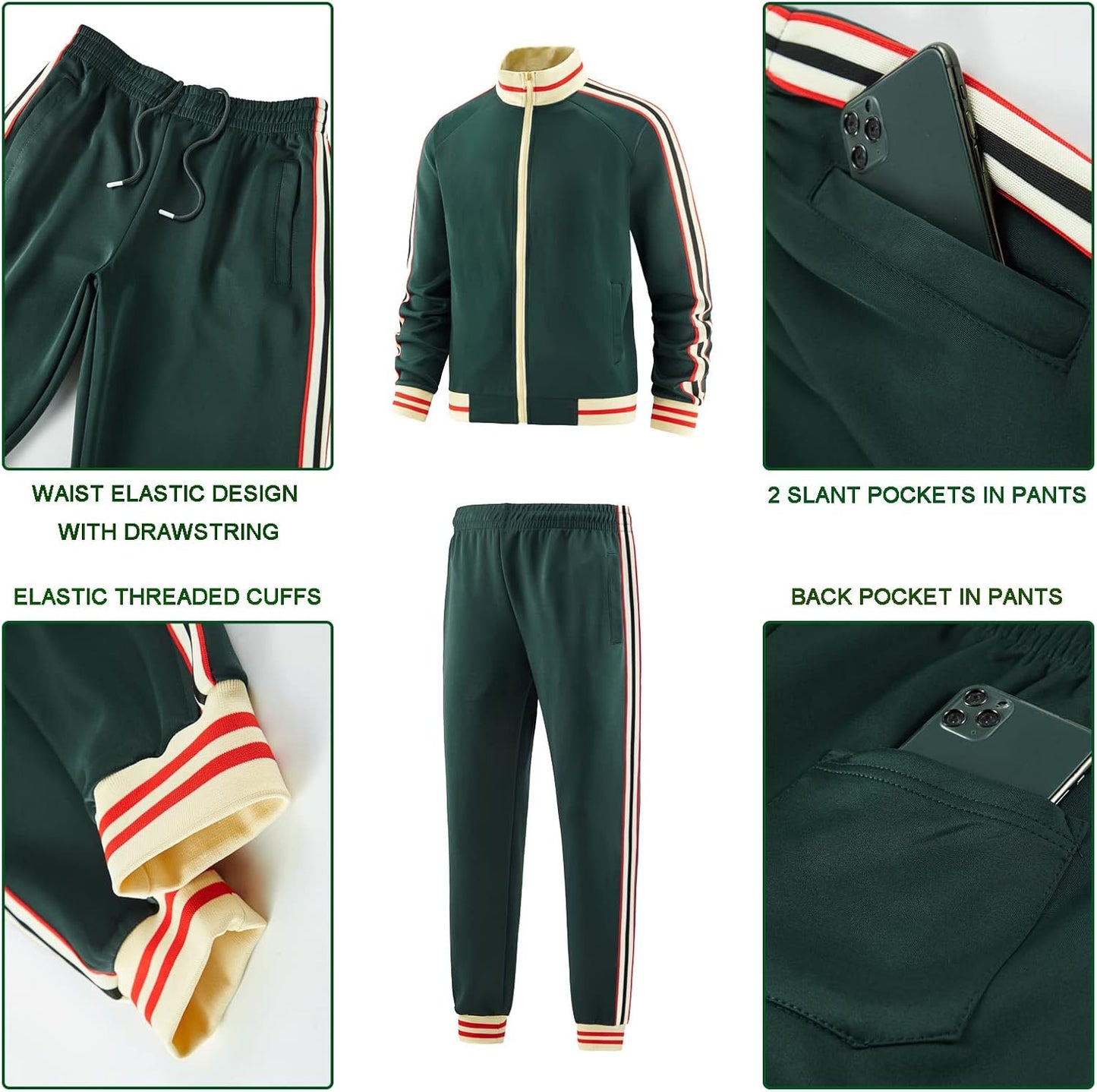 Men Track Suits Sets Long Sleeve Full-Zip Sweatsuit Active Jackets and Pants 2 Piece Outfits
