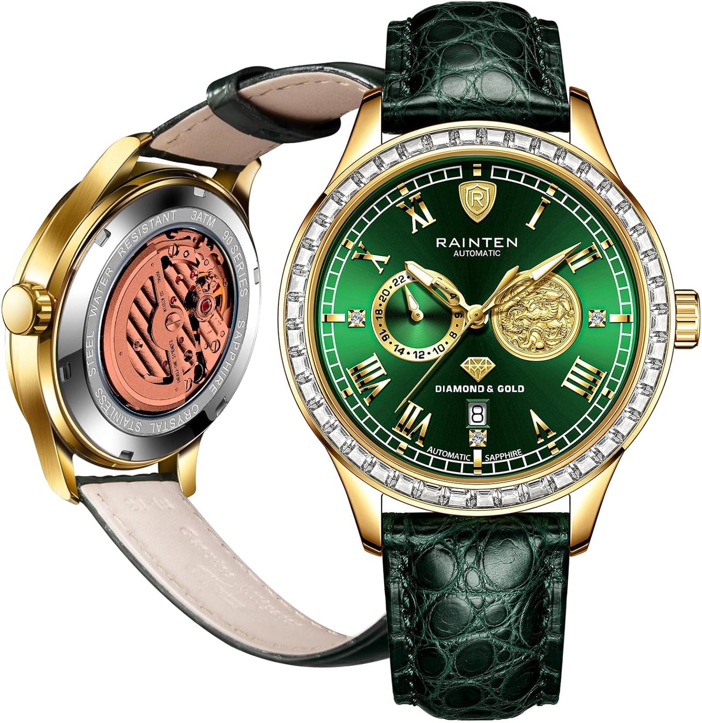 Watches for Men, Luxury Mechanical Men'S Automatic Watch with 999 Gold, Leather Band & Date Calendar Luminous Men‘S Wrist Watches