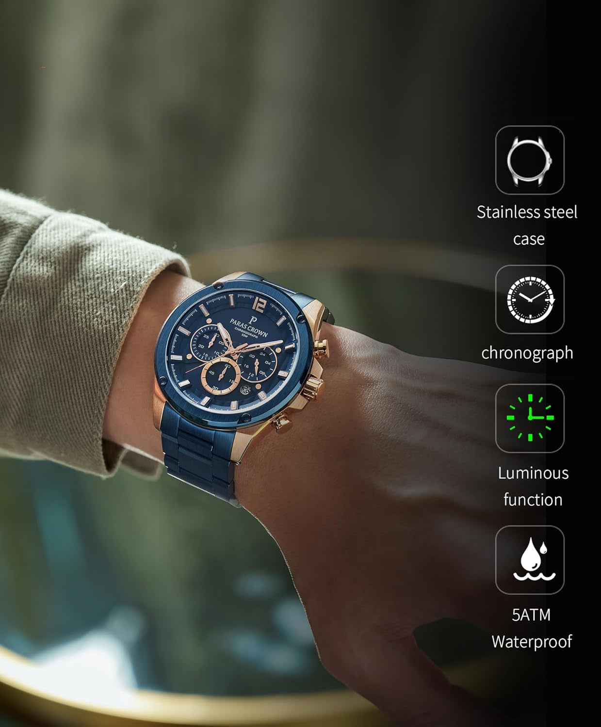 Mens Watches Fashion Luxury Quartz Waterproof Chronograph Wrist Watches for Men Silicone Strap Stainless Steel Case