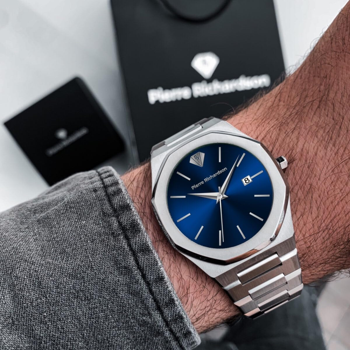 PR5428 Men’S Luxury Watch – Japanese Quartz Movement, Blue Dial, Silver Stainless Steel, 41Mm, 5ATM Water Resistant, Scratch-Resistant Mineral Glass – Classic Dress Watch for Men