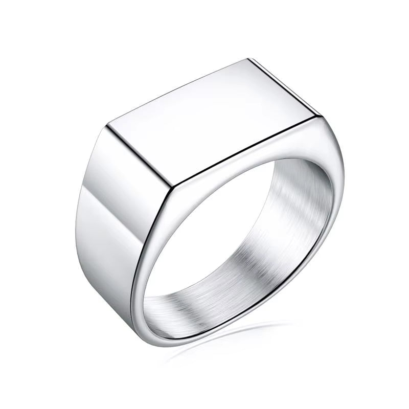 Punk Men Ring Square 316L Stainless Steel Jewelry Customize Rings Black Silver Color Waterproof Jewelry Accessories Gifts
