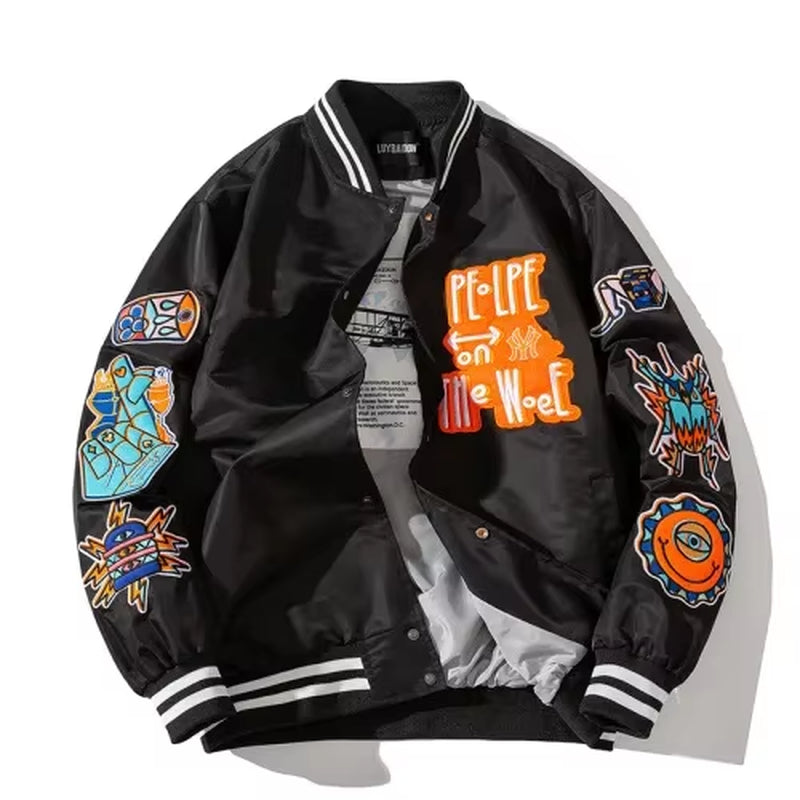 Vintage Baseball Jacket Men Women Hip Hop Embroidery Jacket Cartoon Anime Coat High Street Couple Clothes Fashion Street Dance