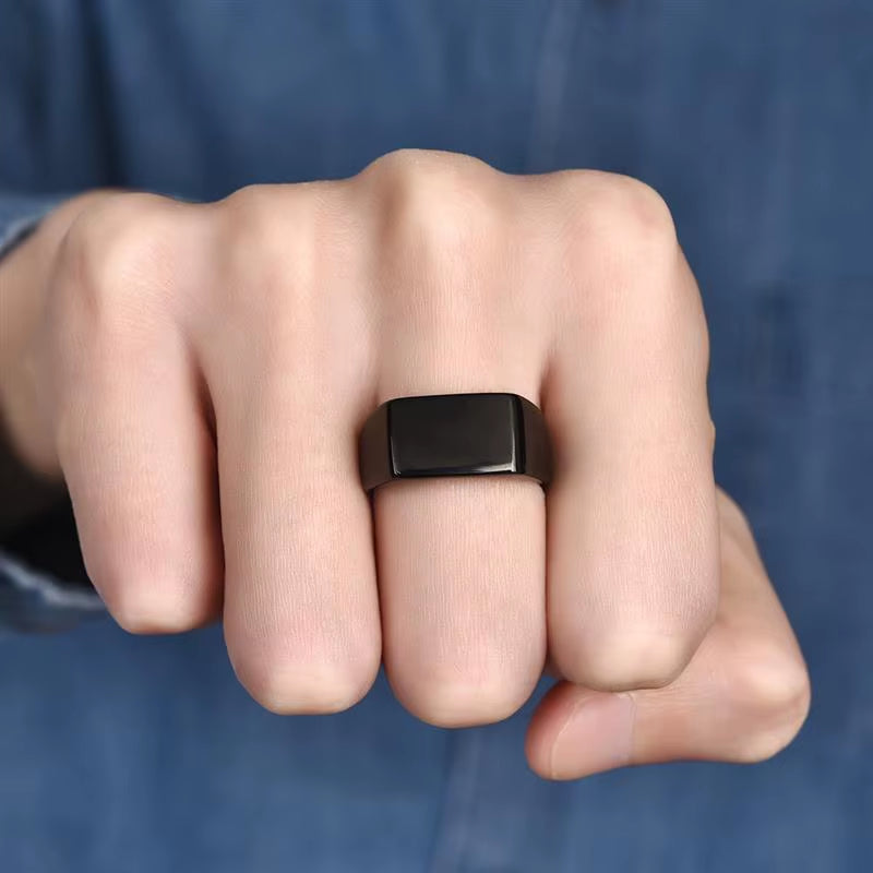 Punk Men Ring Square 316L Stainless Steel Jewelry Customize Rings Black Silver Color Waterproof Jewelry Accessories Gifts