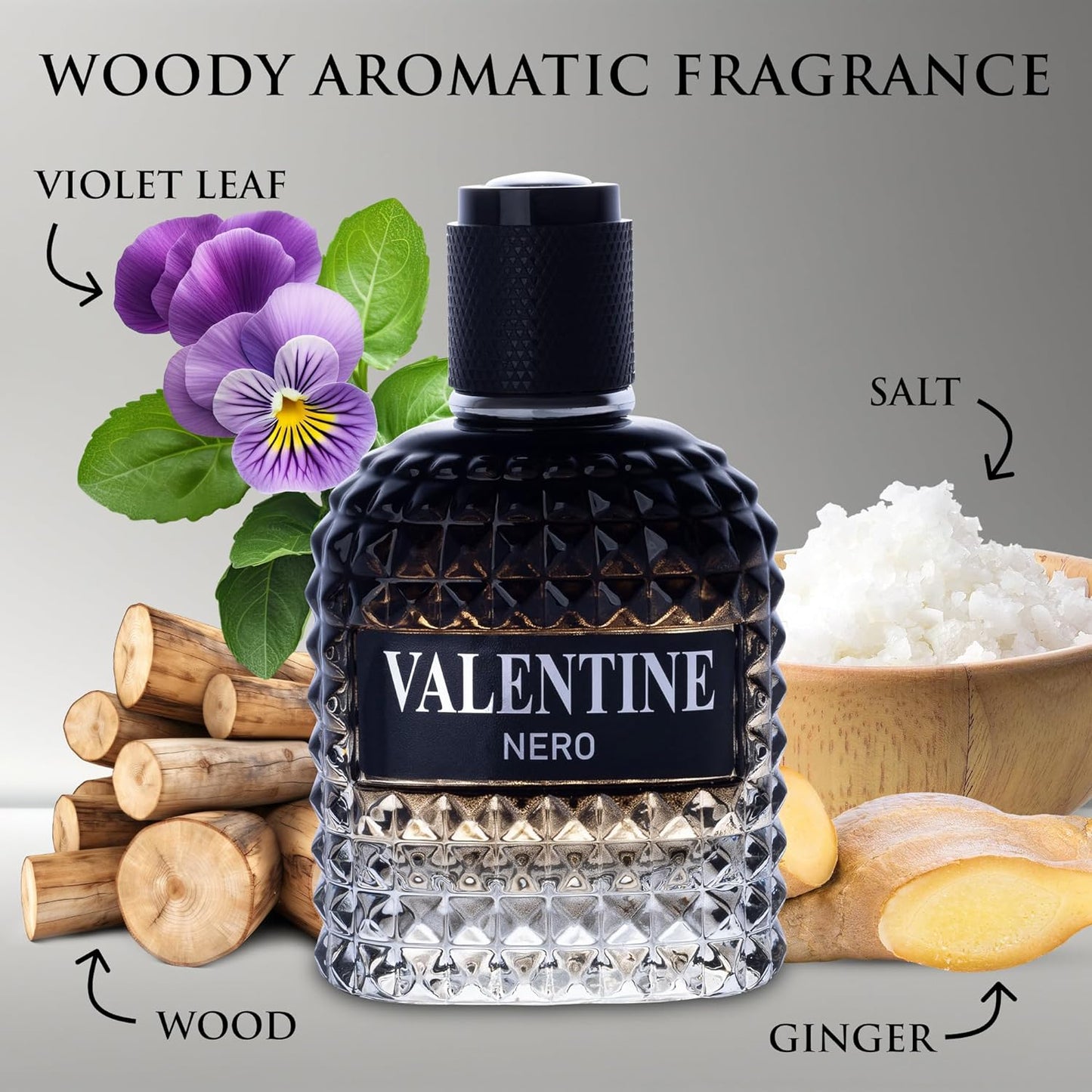Valentine Nero for Men - Woody Aromatic Fragrance with Floral and Mineral Notes - Masculine Scent - 100Ml