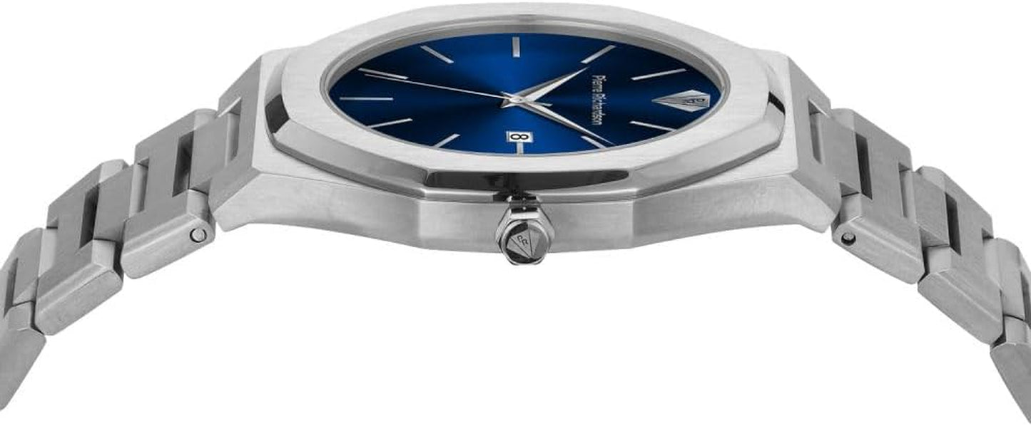 PR5428 Men’S Luxury Watch – Japanese Quartz Movement, Blue Dial, Silver Stainless Steel, 41Mm, 5ATM Water Resistant, Scratch-Resistant Mineral Glass – Classic Dress Watch for Men