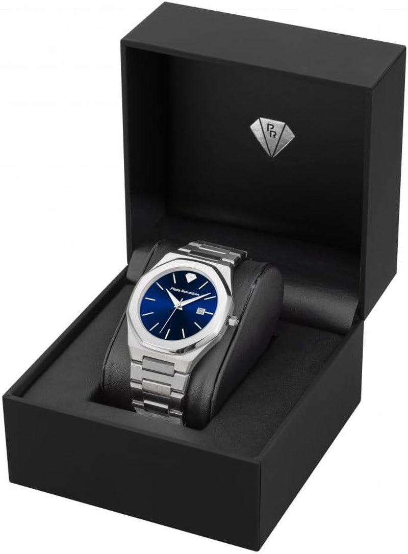 PR5428 Men’S Luxury Watch – Japanese Quartz Movement, Blue Dial, Silver Stainless Steel, 41Mm, 5ATM Water Resistant, Scratch-Resistant Mineral Glass – Classic Dress Watch for Men