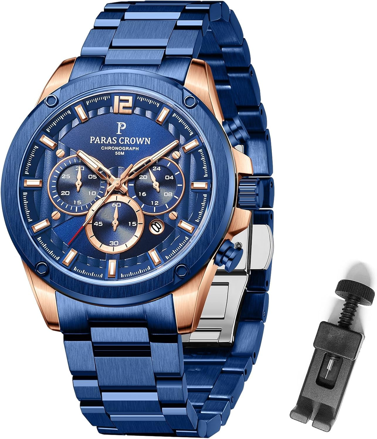 Mens Watches Fashion Luxury Quartz Waterproof Chronograph Wrist Watches for Men Silicone Strap Stainless Steel Case