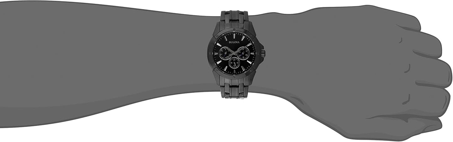Men'S Classic Dress 6-Hand Multi-Function Day/Date Quartz Watch, Black Patterned Dial, 43Mm