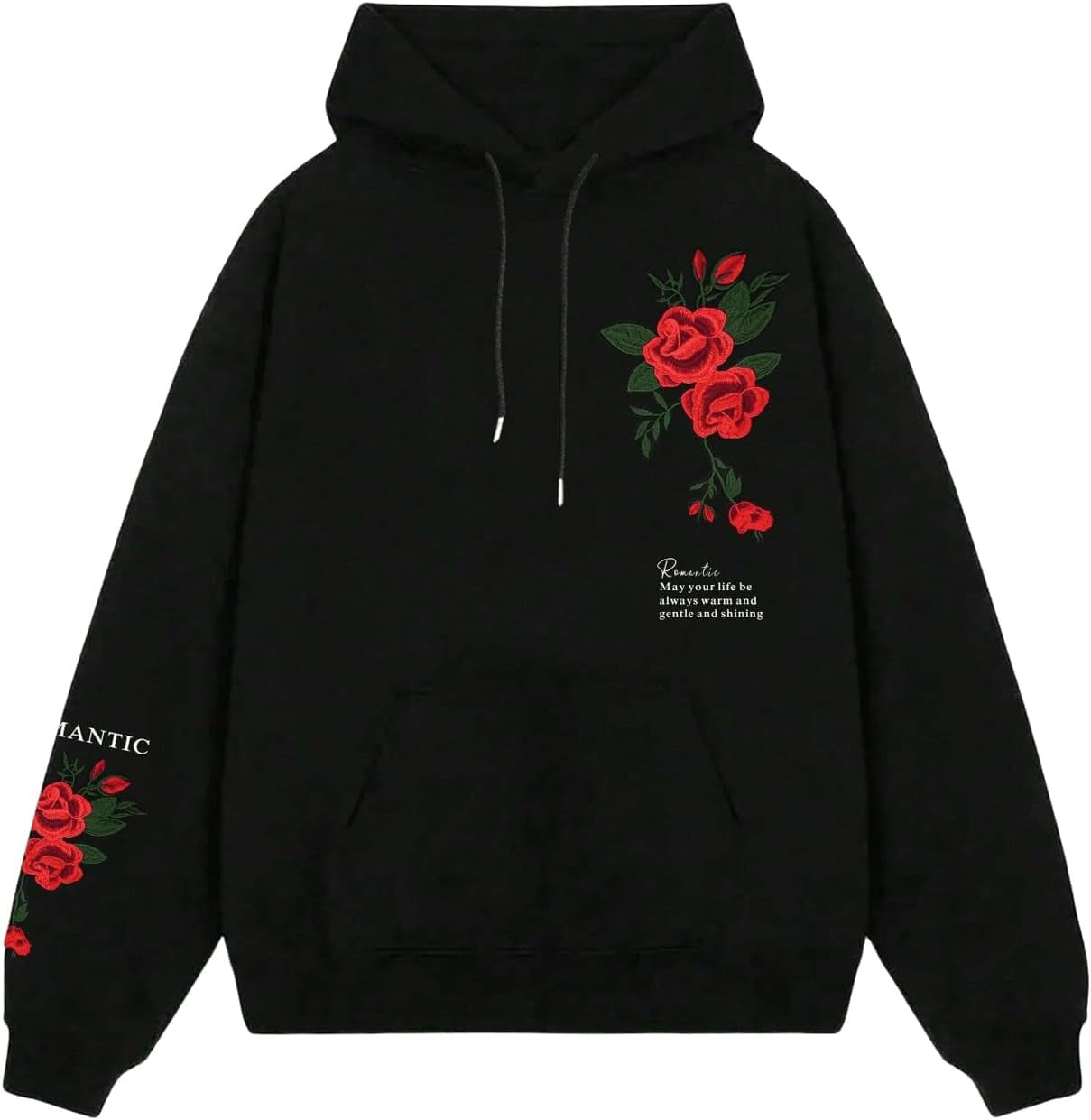 Men'S Graphic Hoodies Floral Letter Print Drawstring Long Sleeve Oversized Pullover Sweatshirt