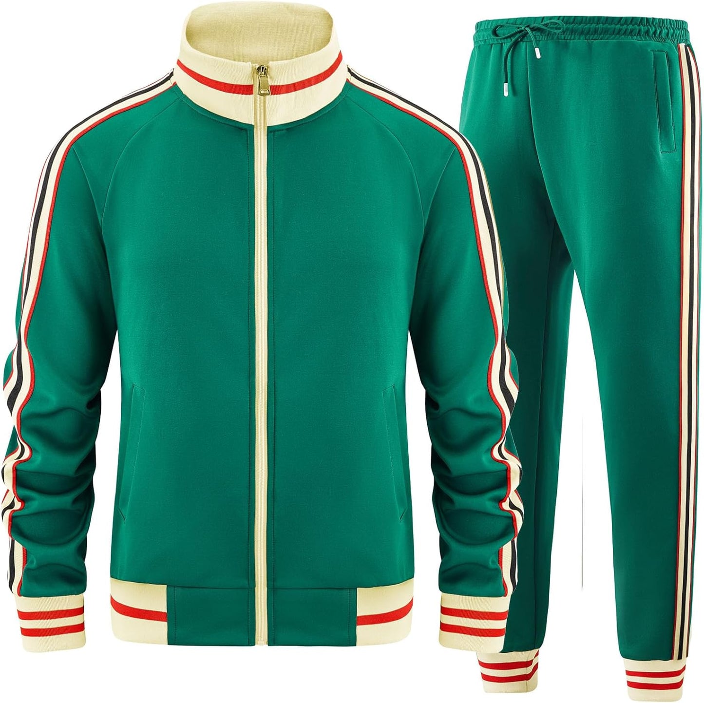 Men Track Suits Sets Long Sleeve Full-Zip Sweatsuit Active Jackets and Pants 2 Piece Outfits