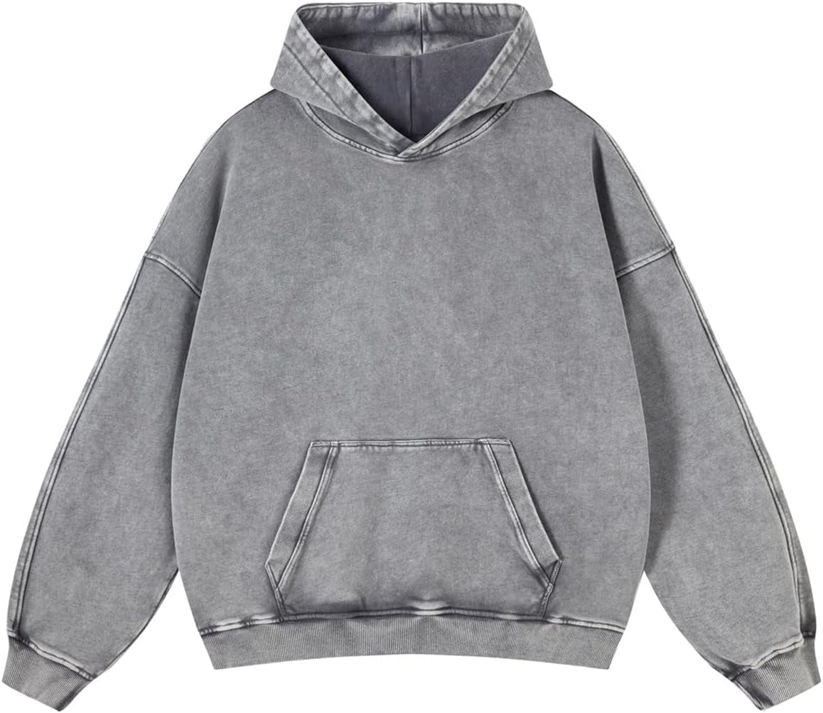 Mens Oversized Hoodies Pullover Women Fall Acid Wash Plain Preppy Hoodie Streetwear Cotton Vintage Hooded Sweatshirt