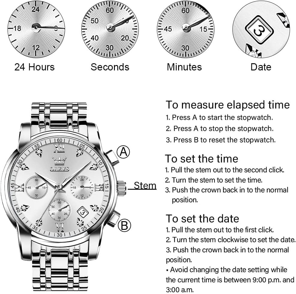 Men'S Stainless Steel Chronograph Watch, Big Face Gold Silver Black Tone Easy to Read Analog Quartz Watch, Luxury Waterproof Date Diamond Roman Arabic Numerals Dial Dress Watch for Men