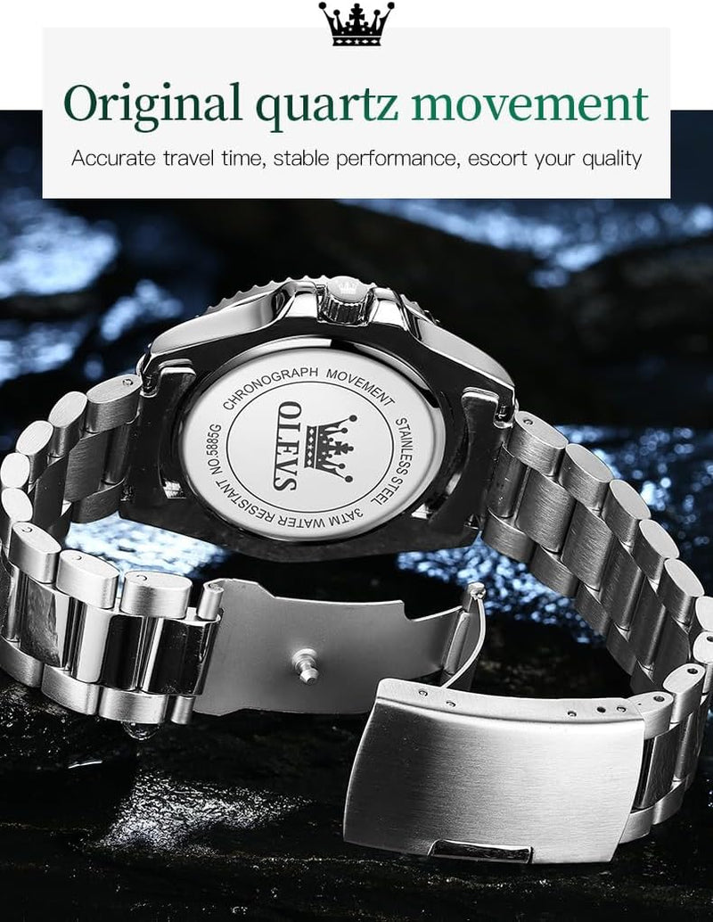 Mens Watches, Silver Dress Gold Classic Luxury Big Large Face Waterproof Watches for Men, Analog Two Tone Stainless Steel Men Wrist Watch with Date Relojes De Hombre (Green/Blue/Black Dial