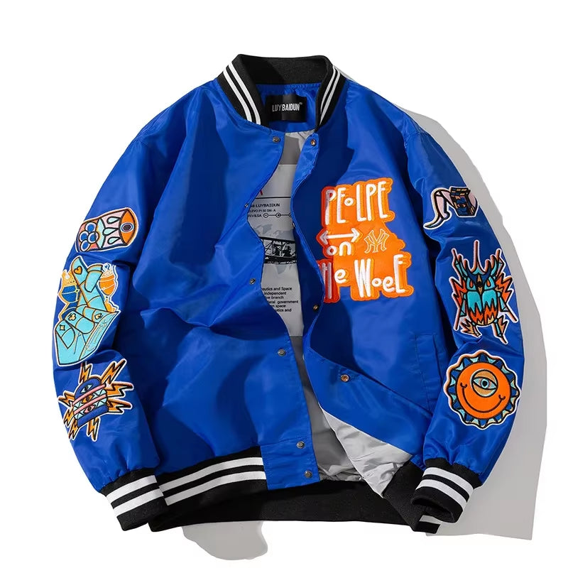 Vintage Baseball Jacket Men Women Hip Hop Embroidery Jacket Cartoon Anime Coat High Street Couple Clothes Fashion Street Dance