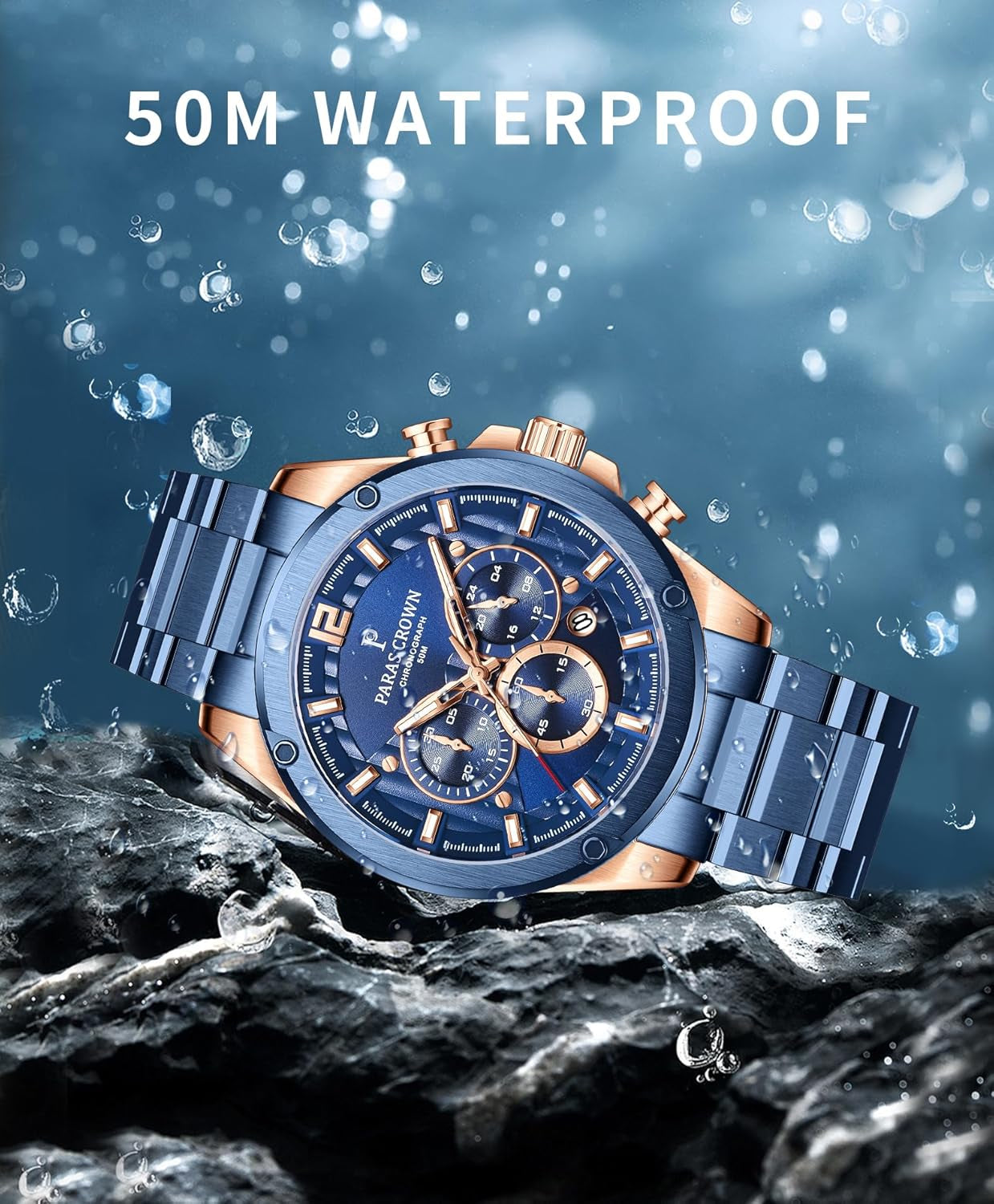 Mens Watches Fashion Luxury Quartz Waterproof Chronograph Wrist Watches for Men Silicone Strap Stainless Steel Case