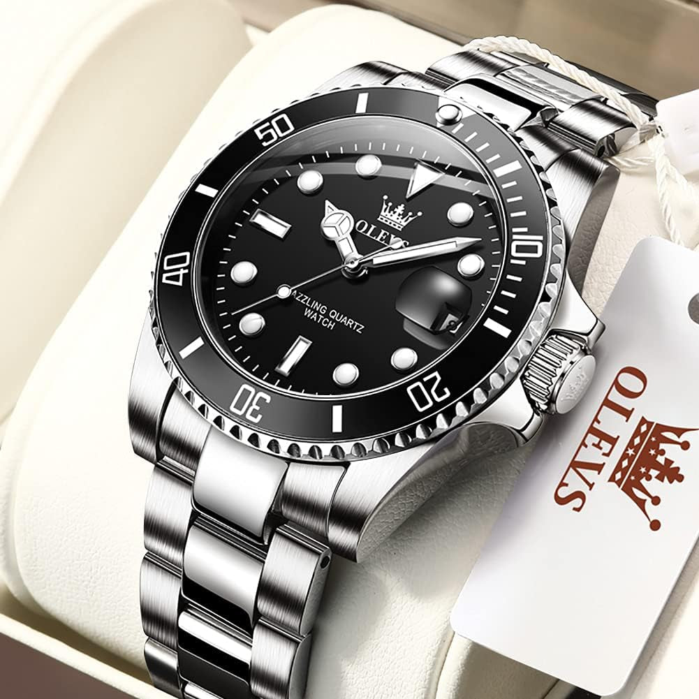 Mens Watches, Silver Dress Gold Classic Luxury Big Large Face Waterproof Watches for Men, Analog Two Tone Stainless Steel Men Wrist Watch with Date Relojes De Hombre (Green/Blue/Black Dial