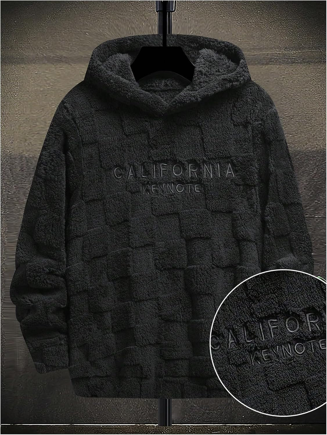 Hoodies for Men Letter Graphic Pullover Hoodie Sherpa Embroidery Long Sleeve Fleece Hooded Sweatshirt