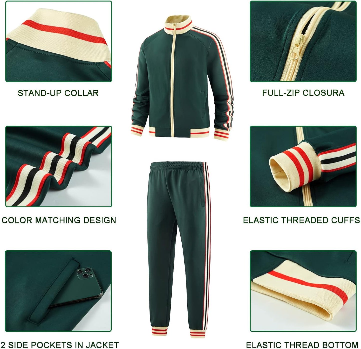 Men Track Suits Sets Long Sleeve Full-Zip Sweatsuit Active Jackets and Pants 2 Piece Outfits