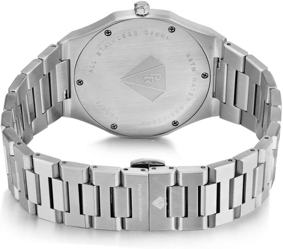 PR5428 Men’S Luxury Watch – Japanese Quartz Movement, Blue Dial, Silver Stainless Steel, 41Mm, 5ATM Water Resistant, Scratch-Resistant Mineral Glass – Classic Dress Watch for Men