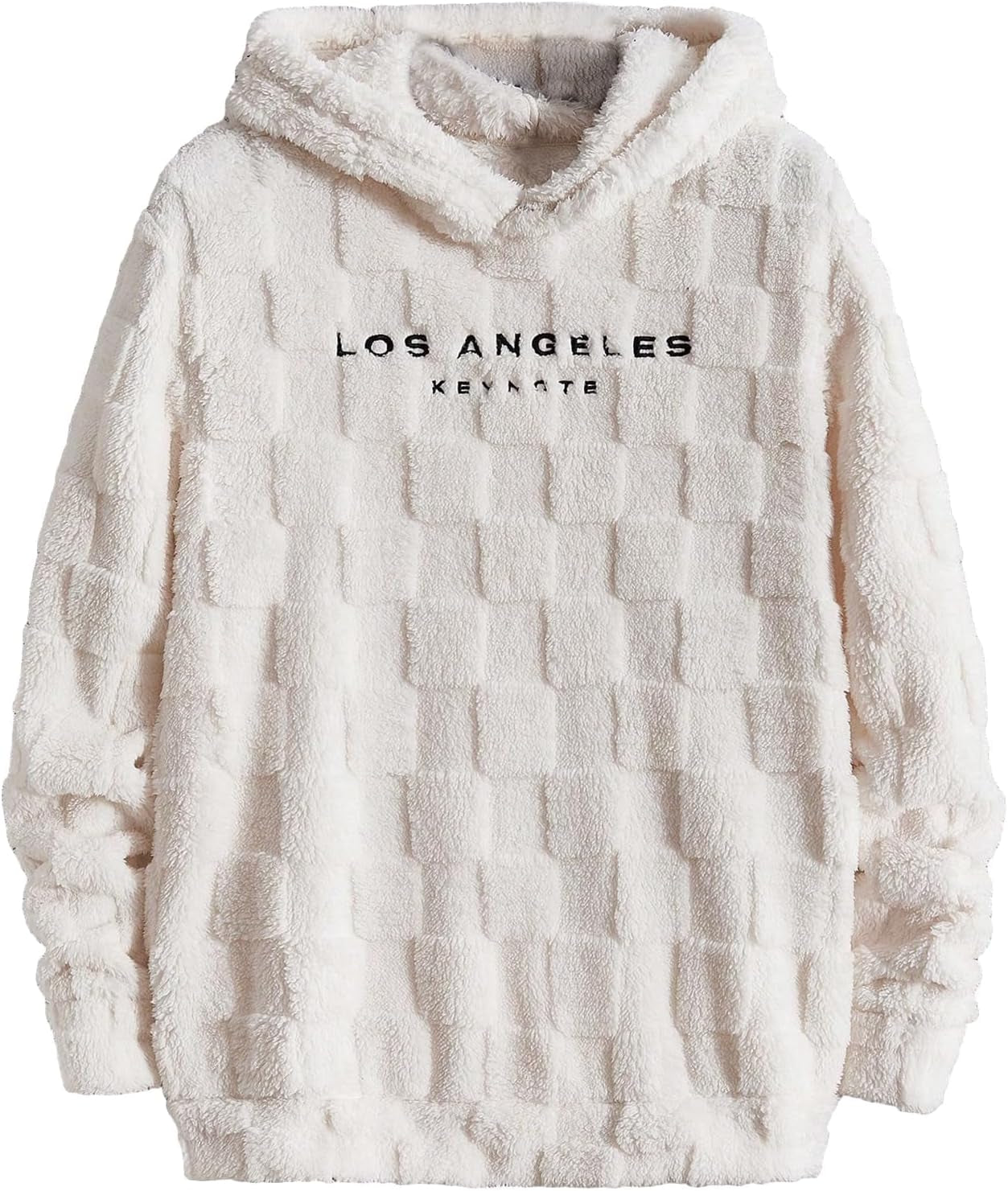 Men'S Fuzzy Pullover Hoodie Long Sleeve Letter Embroidery Hooded Sweatshirt