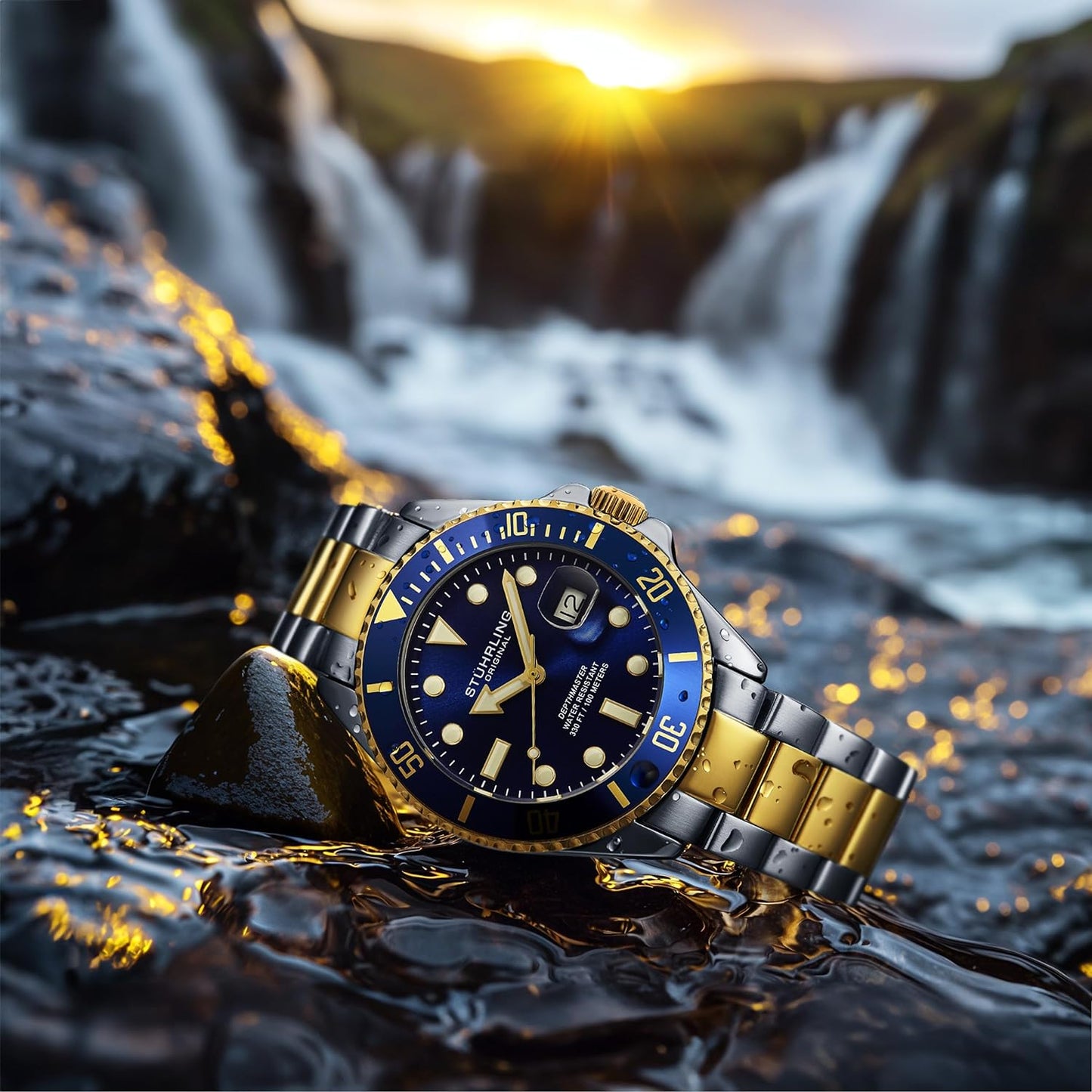 Men'S Dive Watch, Swiss Movement, Stainless Steel, Blue Dial, Stainless Steel Bracelet, 100M Water Resistant