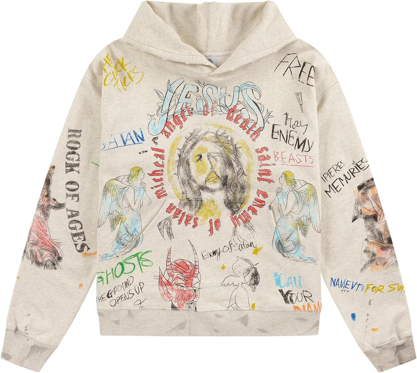 Men Saint Graphic Hoodie Vintage Oversized Graffiti Style Cotton Hoodies Pullover