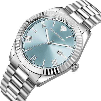 PR9841 Men’S Luxury Watch – Silver Stainless Steel Japanese Quartz Watch, 41Mm, 5ATM Water Resistant, Scratch-Resistant Mineral Glass
