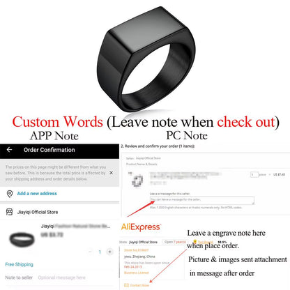 Punk Men Ring Square 316L Stainless Steel Jewelry Customize Rings Black Silver Color Waterproof Jewelry Accessories Gifts