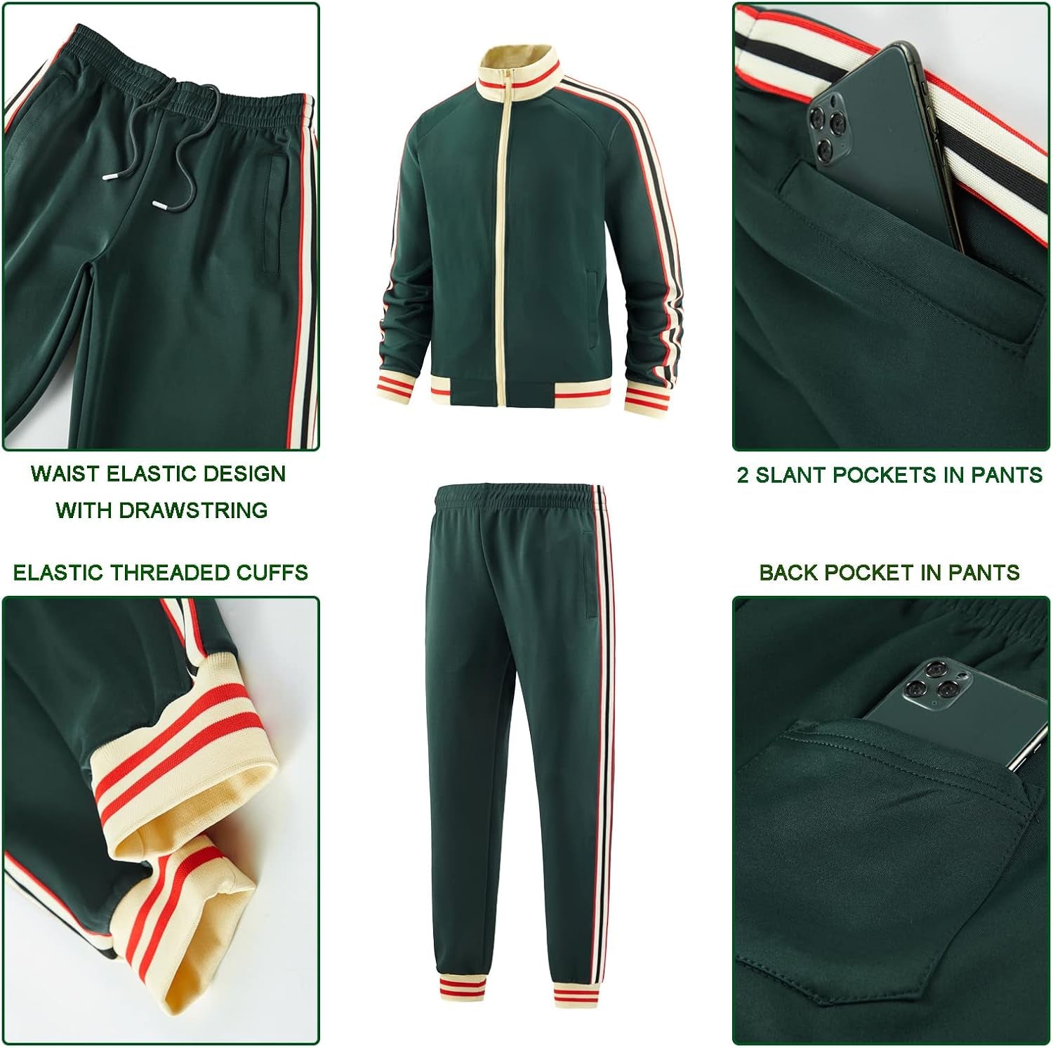 Men Track Suits Sets Long Sleeve Full-Zip Sweatsuit Active Jackets and Pants 2 Piece Outfits