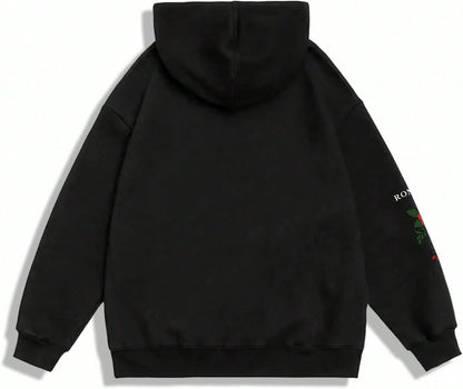 Men'S Graphic Hoodies Floral Letter Print Drawstring Long Sleeve Oversized Pullover Sweatshirt