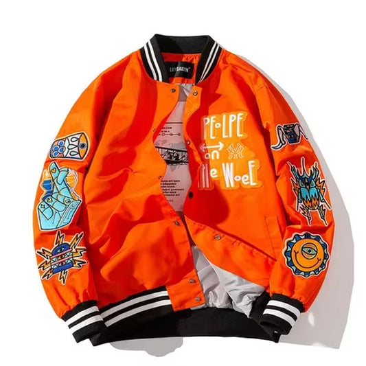 Vintage Baseball Jacket Men Women Hip Hop Embroidery Jacket Cartoon Anime Coat High Street Couple Clothes Fashion Street Dance