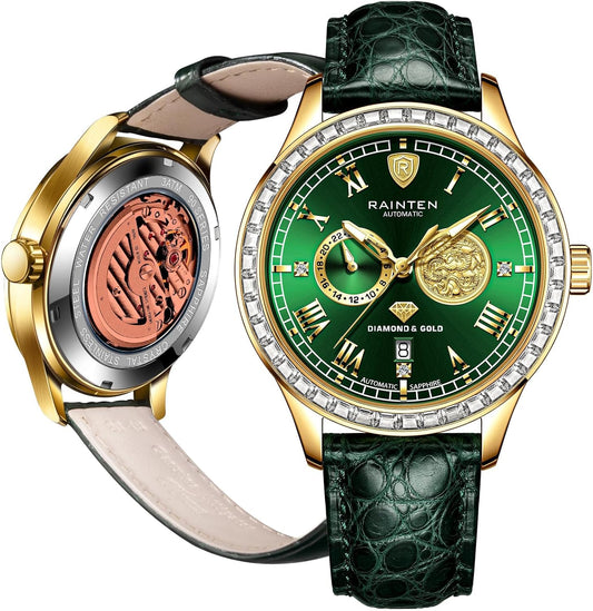 Watches for Men, Luxury Mechanical Men'S Automatic Watch with 999 Gold, Leather Band & Date Calendar Luminous Men‘S Wrist Watches