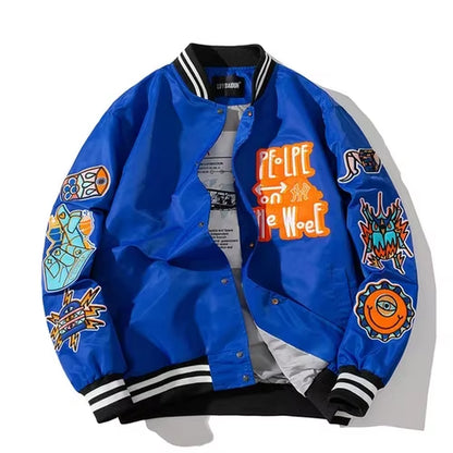 Vintage Baseball Jacket Men Women Hip Hop Embroidery Jacket Cartoon Anime Coat High Street Couple Clothes Fashion Street Dance