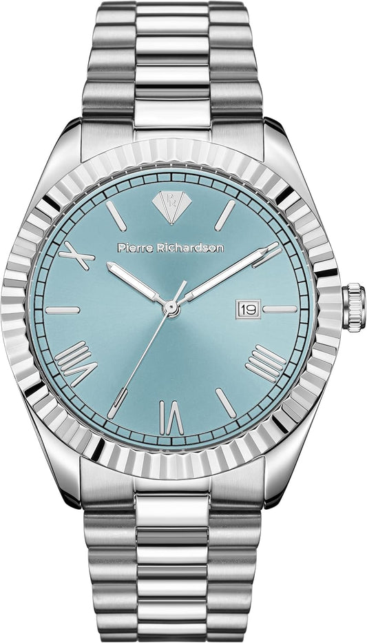 PR9841 Men’S Luxury Watch – Silver Stainless Steel Japanese Quartz Watch, 41Mm, 5ATM Water Resistant, Scratch-Resistant Mineral Glass