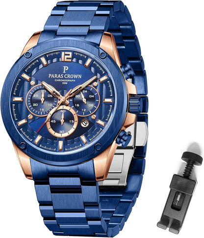Mens Watches Fashion Luxury Quartz Waterproof Chronograph Wrist Watches for Men Silicone Strap Stainless Steel Case