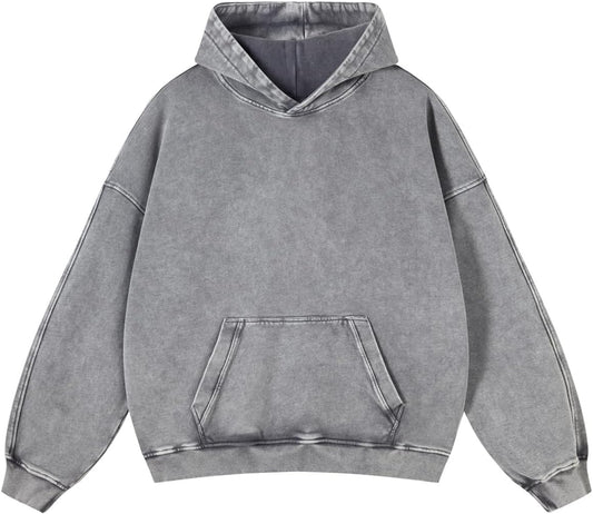 Mens Oversized Hoodies Pullover Women Fall Acid Wash Plain Preppy Hoodie Streetwear Cotton Vintage Hooded Sweatshirt