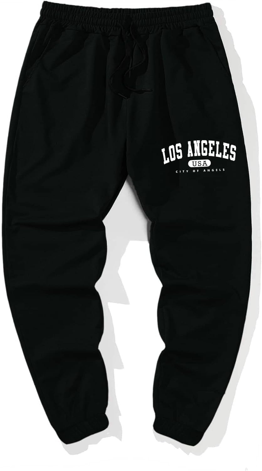 Men'S Letter Graphic Drawstring High Waisted Sweatpants Joggers Pants with Pocket